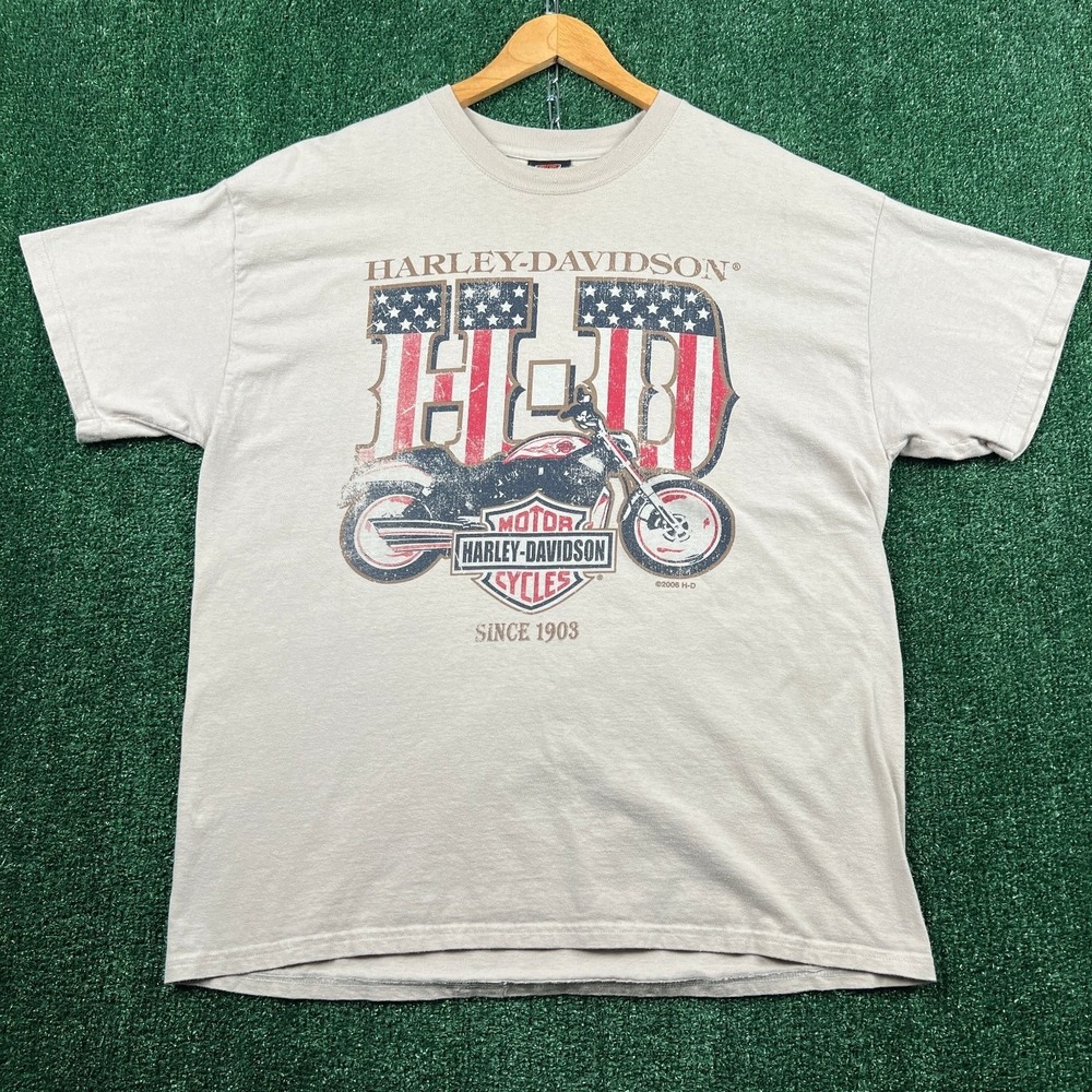 VTG Harley-Davidson T-Shirt Mens XL Beige Kansas City Missouri Eagle Graphic Y2K